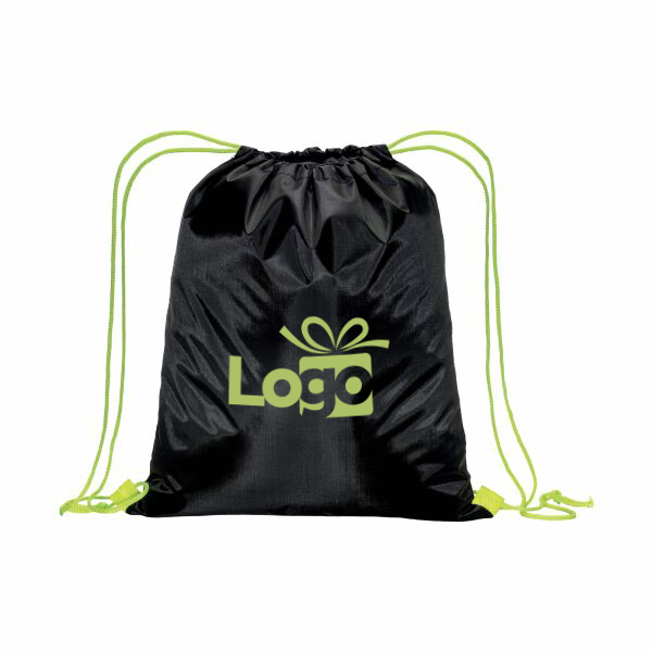 Polyester zwarte rugzak Asso | 210T | 35×42 cm | Gekleurde koorden