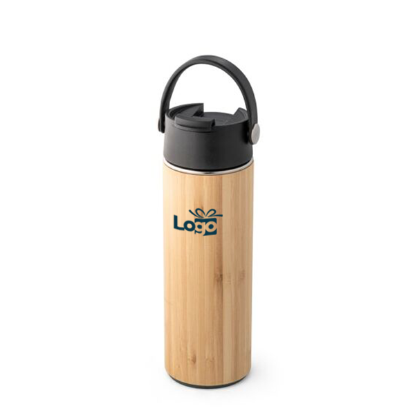 Bamboe thermosfles Laver | RVS | 440 ml | Met handvat Bamboe thermosfles Laver | RVS | 440 ml | Met handvat
