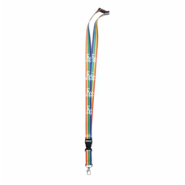 rPET regenboog lanyard Bowyard | 20 mm | Metalen haak | Safetyclip rPET regenboog lanyard Bowyard | 20 mm | Metalen haak | Safetyclip